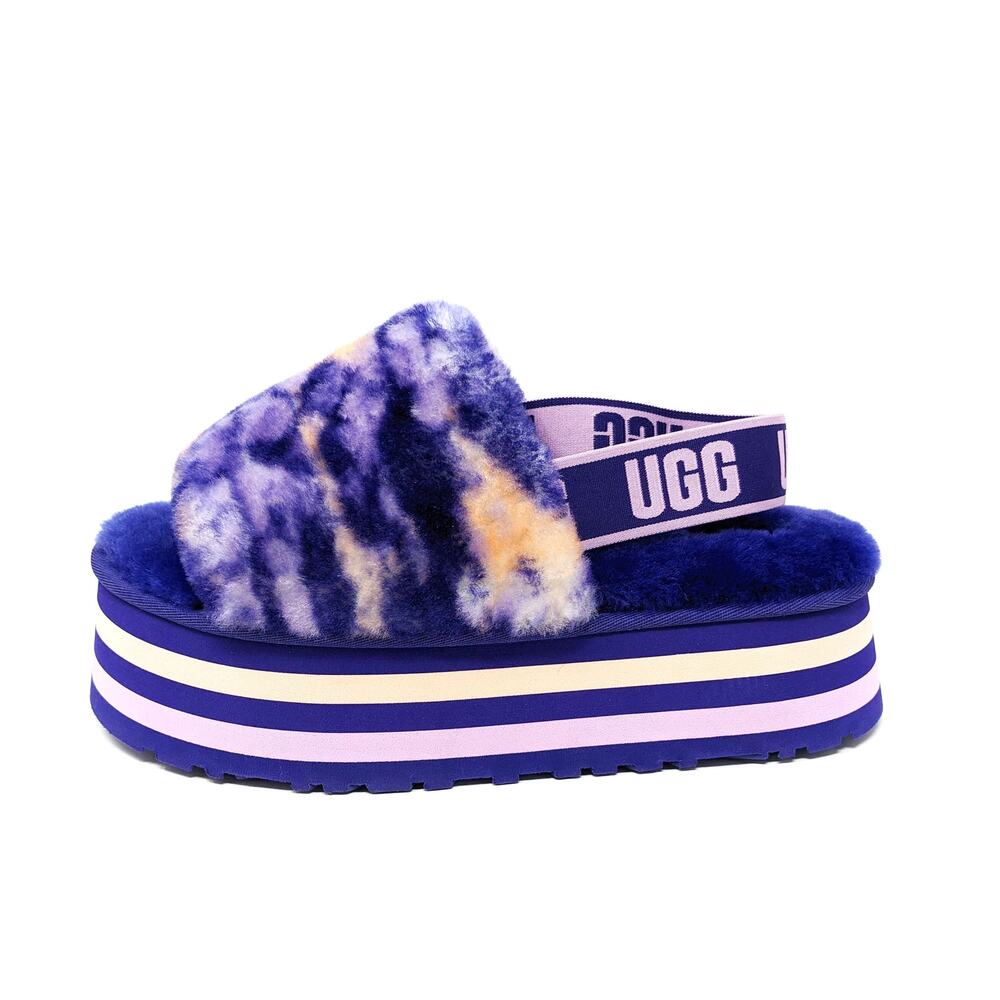 New Ugg Disco Marble Slide Slippers Womens 9 Sheepskin Violet Purple Tie Dye